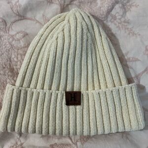 Cream Knit Beanie with Logo Patch